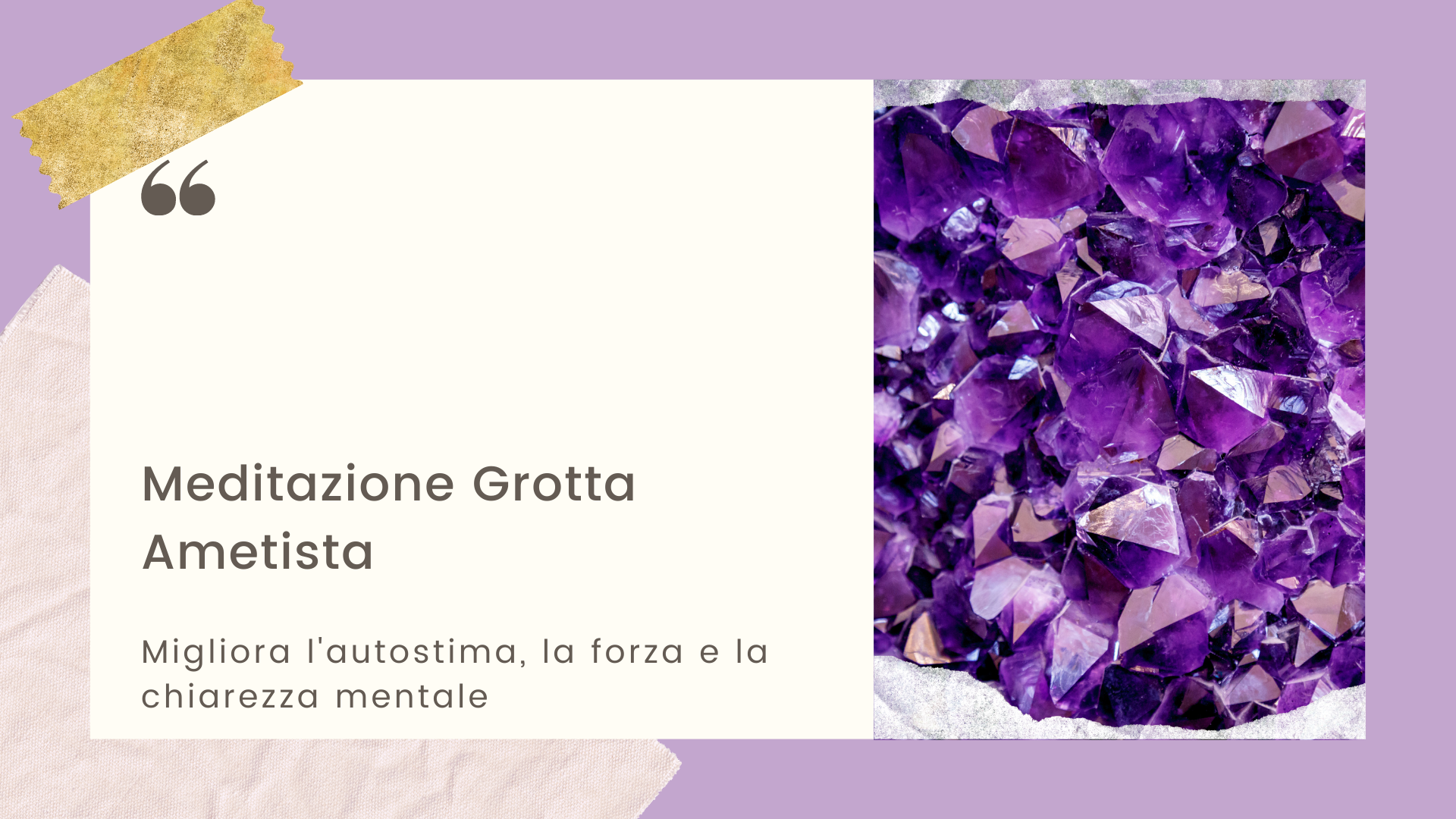 Meditazione della Grotta Ametista Ti guido in un luogo di pace dove rigenerarti, sviluppare il tuo autocontrollo, la tua autostima, aumentare la tua forza e fare chiarezza mentale.